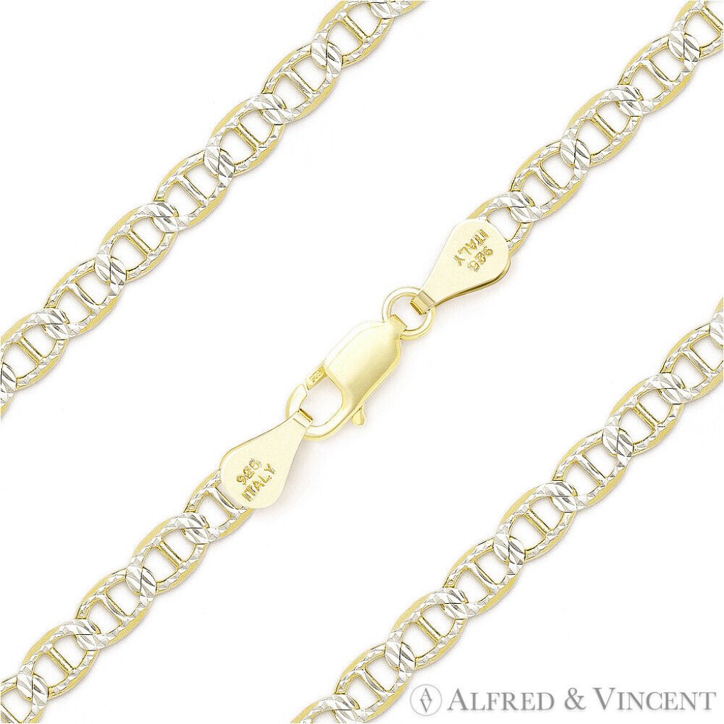 44mm Marina Link D-Cut Pave Chain Anklet In 925 Sterling Silver W 14k Gold- 9 27$